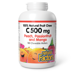 C 500 mg 500 mg · 100% Natural Fruit Chew, Peach, Passionfruit and Mango